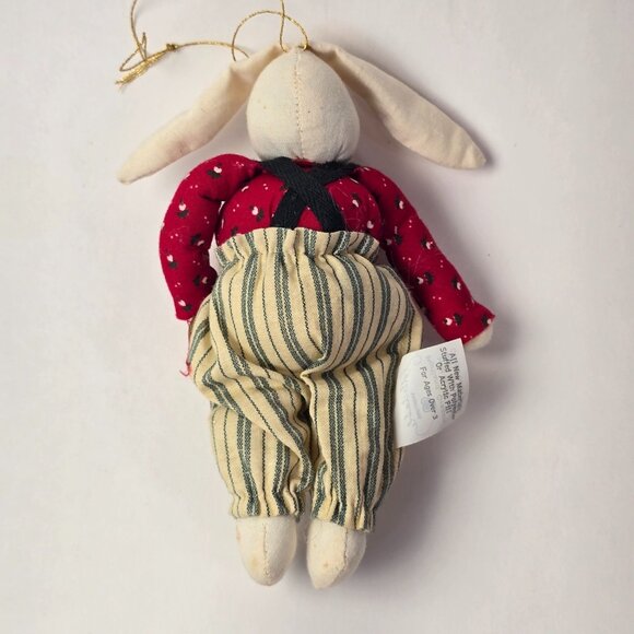Vintage Christmas Ornament Bunny Rabbit Plush Hanging 1987 Judy Hoiland Portland - Picture 4 of 8